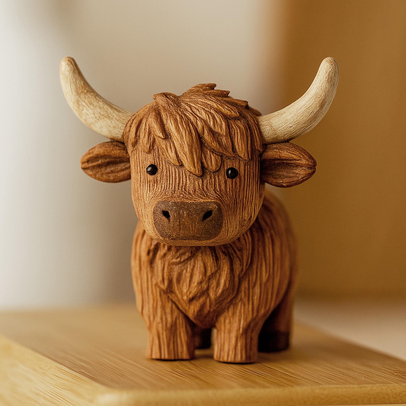 4322995334-img-1 Hand Carving Wooden Highland Cow Figurine Desk Decor Cute Wood Farm Animal Sculpture Handmade Gift Minimalist Bookshelf Office Ornament