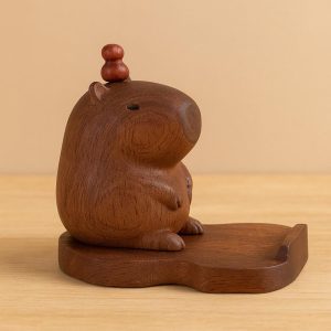 Capybara Wooden Phone Stand: Handcrafted Animal Desk Decor