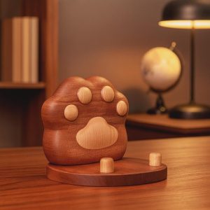 Handmade Wooden Paw Phone Stand, Eco-Friendly Pet Lover Gift