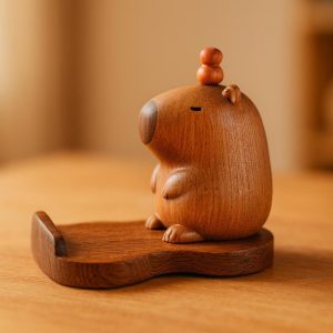 Capybara Wooden Phone Stand: Handcrafted Animal Desk Decor