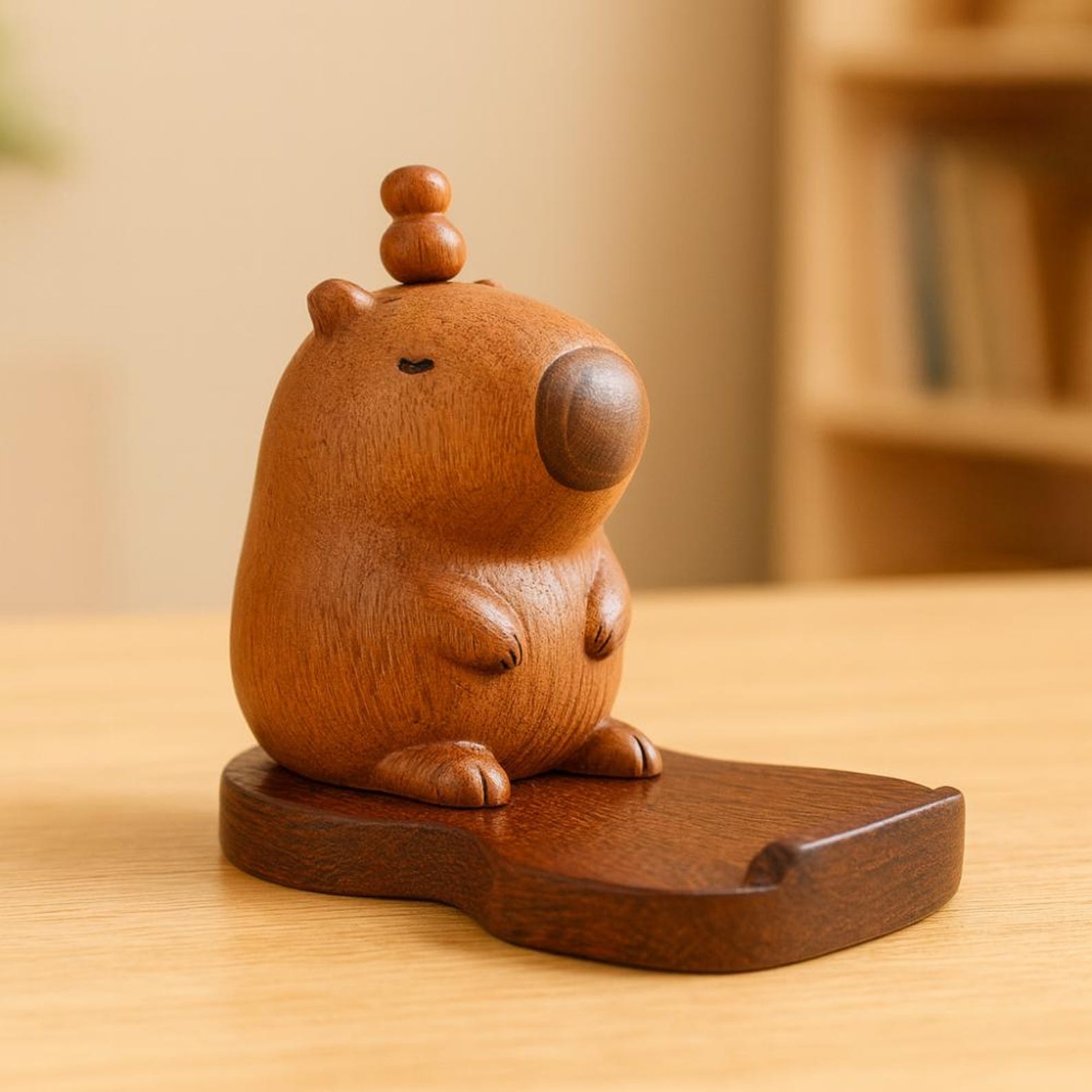 4375091144-img-1 Capybara Wooden Phone Stand: Handcrafted Animal Desk Decor