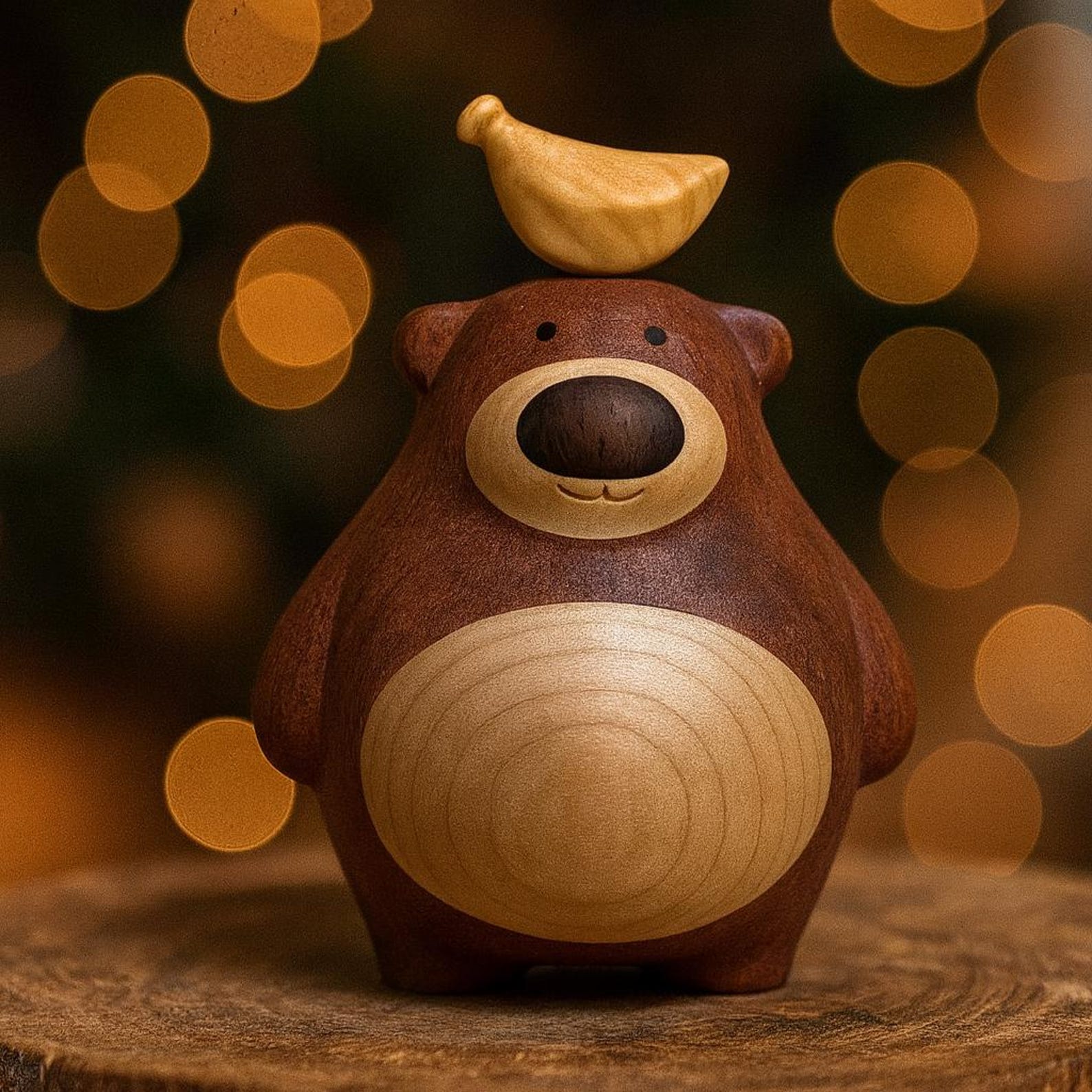 4387255305-img-4 Hand-Carved Wooden Bear with Banana: Natural Wood Sculpture