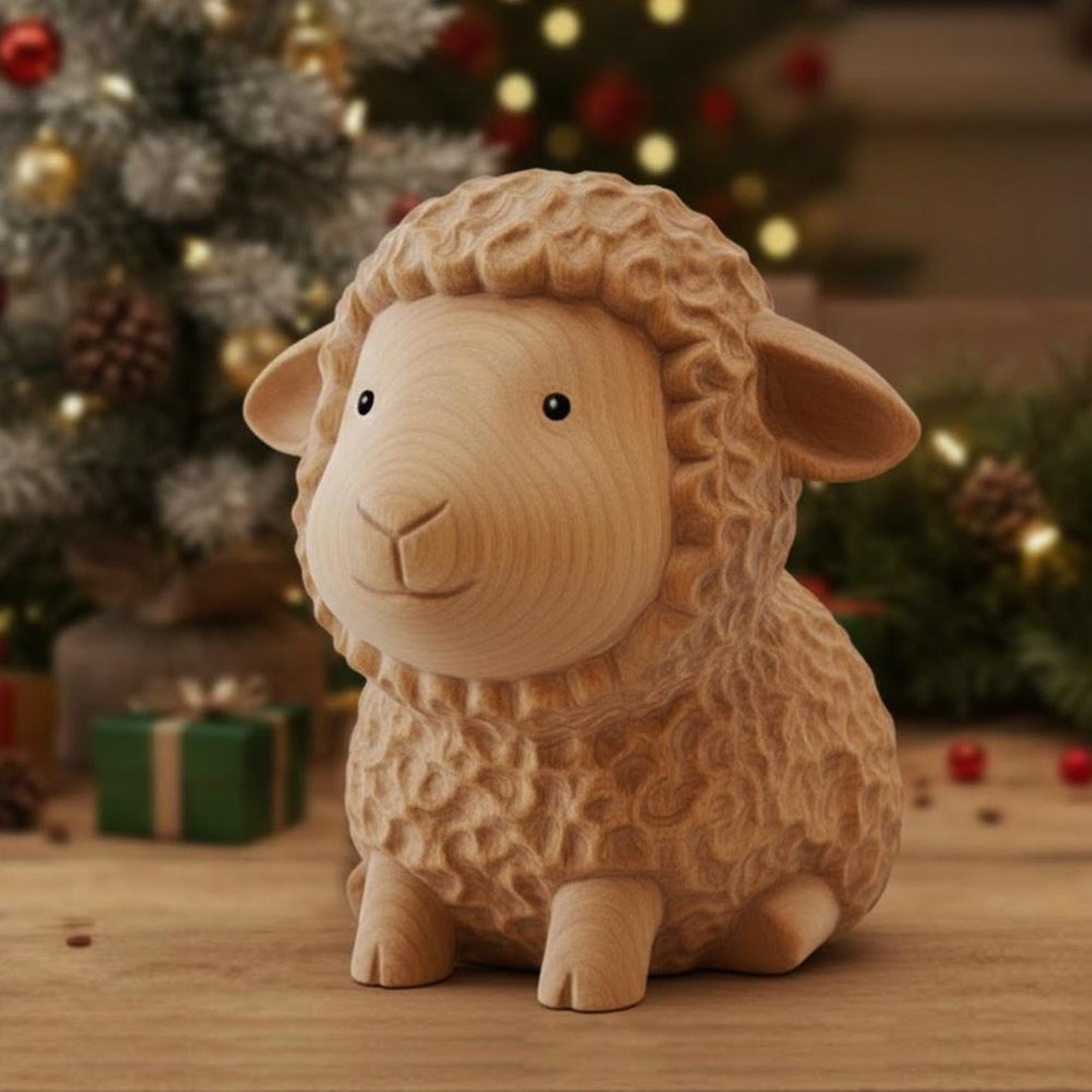 4399731083-img-5 Hand Carving Wooden Sheep Figurine Desk Decor Cute Wood Farm Animal Sculpture Handmade Gift Farmhouse Bookshelf Ornament Statue Decoration