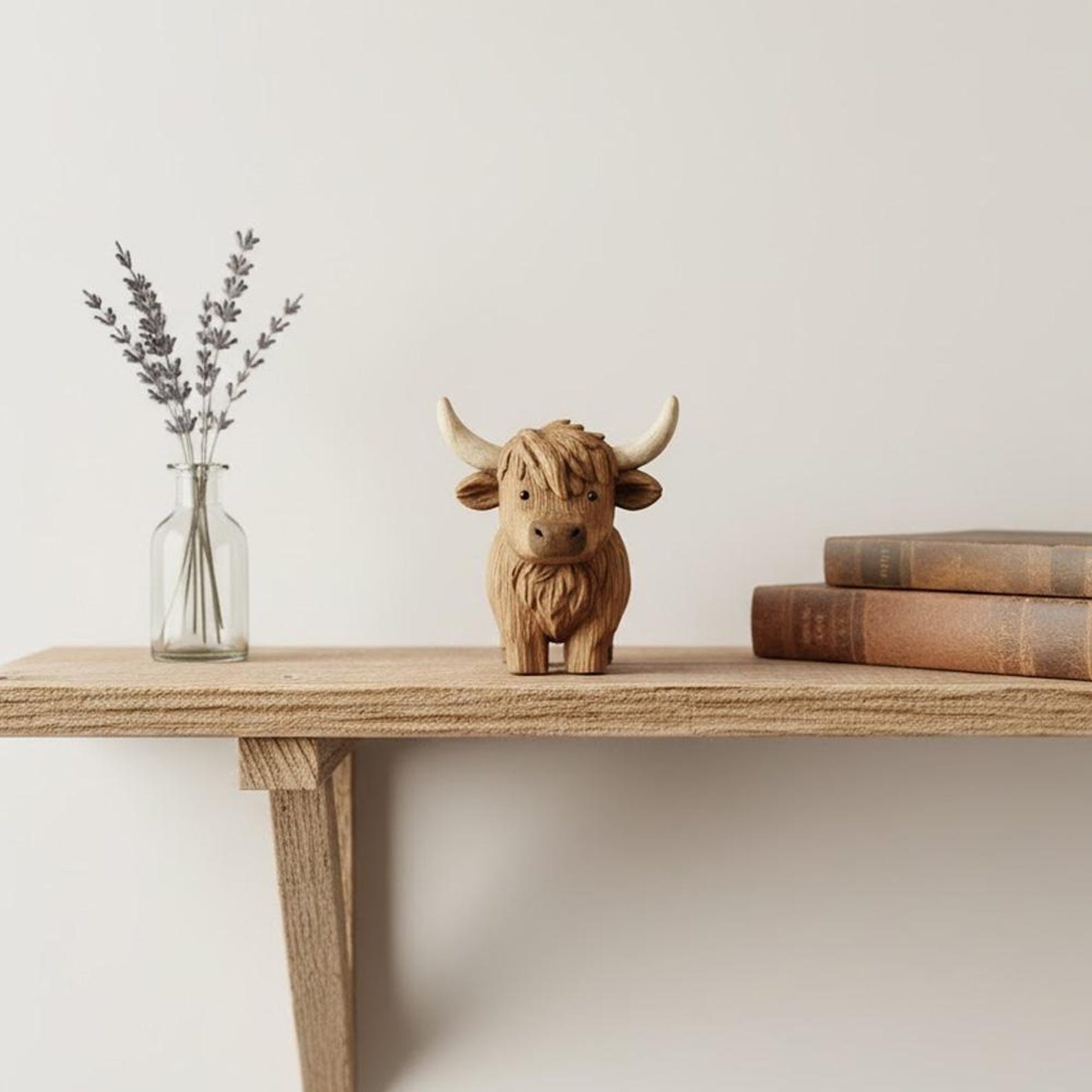 4322995334-img-3 Hand Carving Wooden Highland Cow Figurine Desk Decor Cute Wood Farm Animal Sculpture Handmade Gift Minimalist Bookshelf Office Ornament