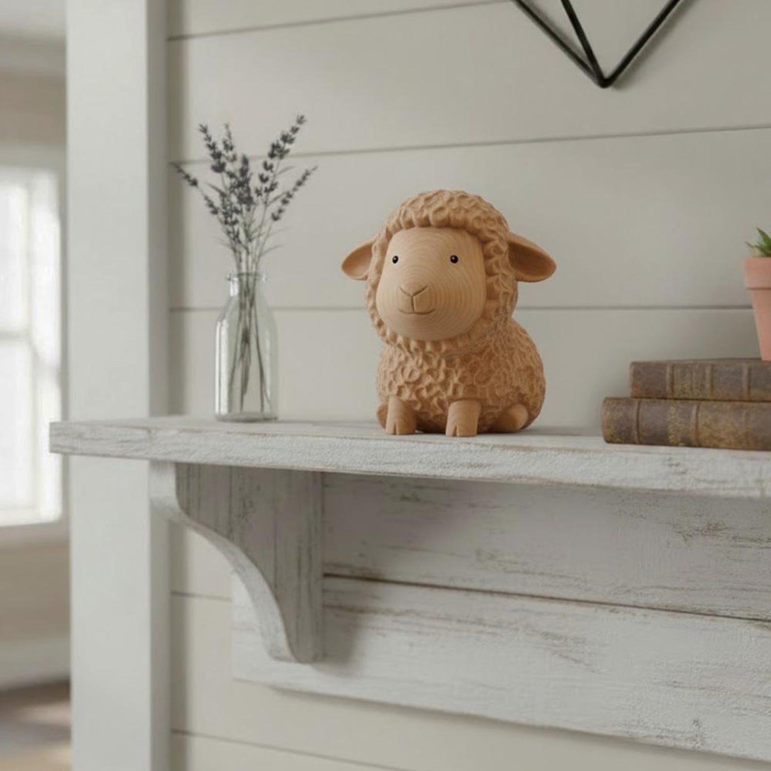 4399731083-img-3 Hand Carving Wooden Sheep Figurine Desk Decor Cute Wood Farm Animal Sculpture Handmade Gift Farmhouse Bookshelf Ornament Statue Decoration