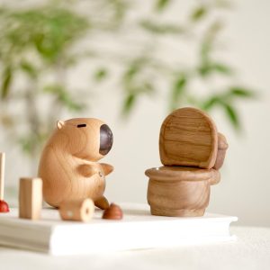 Handmade Wooden Capybara Figurine, Cute Capybara on Toilet Sculpture, Unique Animal Decor, Adorable Wood Toy, Funny Wooden Animal Gift