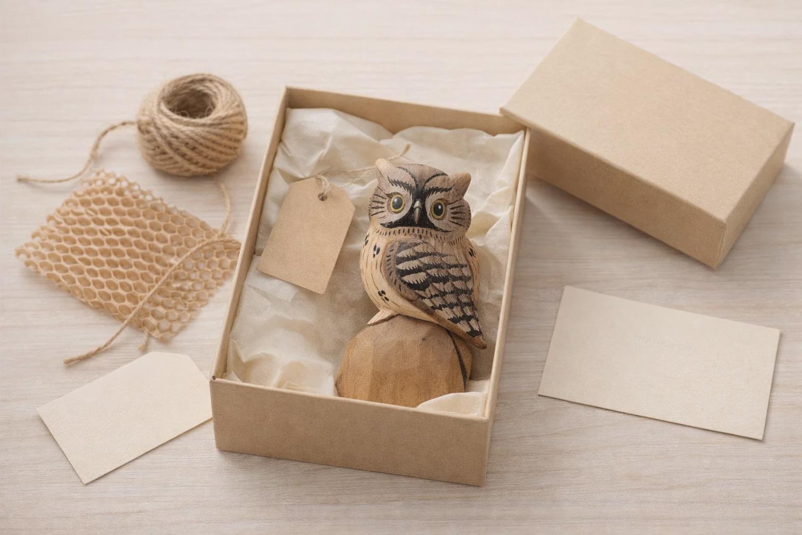 4432288035-img-6 Wooden Owl Figurine Decor, Small Hand-Painted Look Owl Statue, Rustic Woodland Animal Ornament