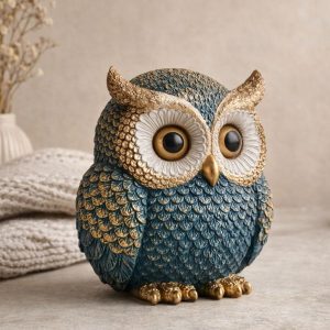 Owl Figurine Resin - Decorative Owl Statue for Bookshelf, Desk or Nightstand – Cozy Home Decor Accent – Gift for Owl Lovers