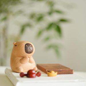 Beech Wood Lucky Bear Phone Stand Handmade Wooden Desk Holder Cute Animal Figurine Phone Dock Home Office Decor Gift