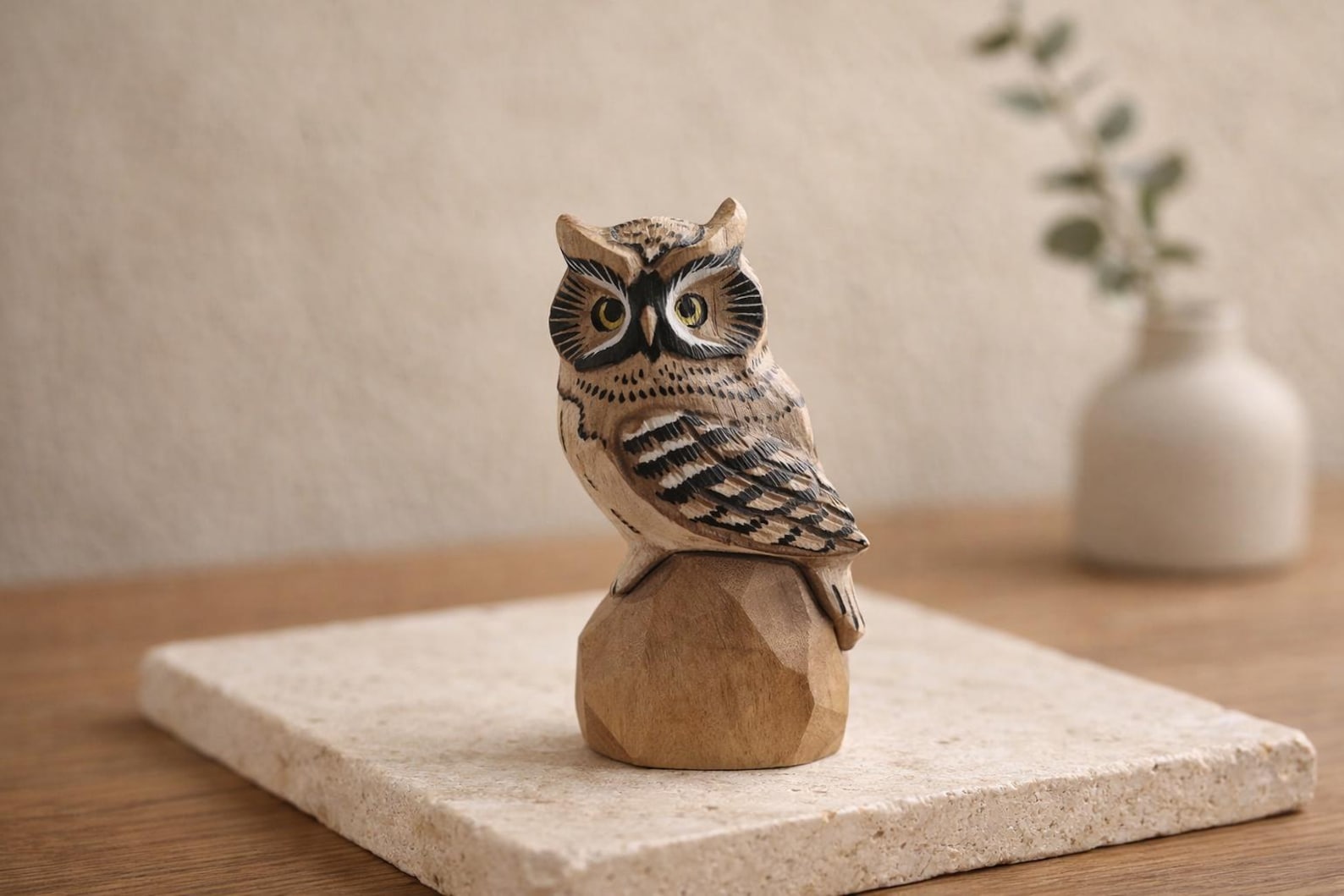 4432288035-img-5 Wooden Owl Figurine Decor, Small Hand-Painted Look Owl Statue, Rustic Woodland Animal Ornament