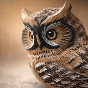Wooden Owl Figurine Decor, Small Hand-Painted Look Owl Statue, Rustic Woodland Animal Ornament