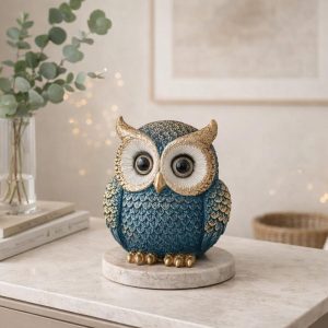 Owl Figurine Resin - Decorative Owl Statue for Bookshelf, Desk or Nightstand – Cozy Home Decor Accent – Gift for Owl Lovers