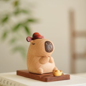 Beech Wood Lucky Bear Phone Stand Handmade Wooden Desk Holder Cute Animal Figurine Phone Dock Home Office Decor Gift