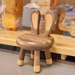 Kawaii Rabbit Stool Phone Stand, Wooden Desk Accessory