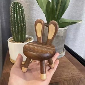 Kawaii Rabbit Stool Phone Stand, Wooden Desk Accessory