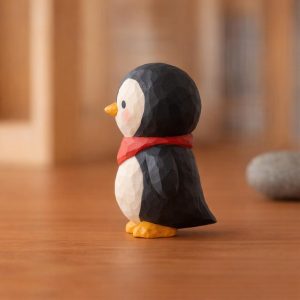 Cute Penguin Wooden Figurine | Hand Carved Penguin Statue | Mini Penguin Desk Decor | Woodland Animal Nursery Decor |