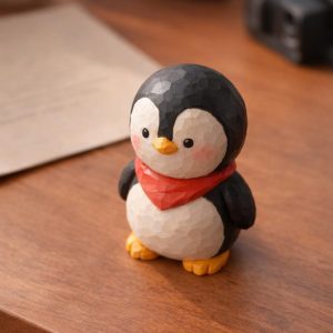 Cute Penguin Wooden Figurine | Hand Carved Penguin Statue | Mini Penguin Desk Decor | Woodland Animal Nursery Decor |