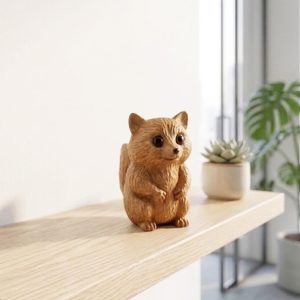 Hand Carving Wooden Cute Raccoon Figurine Handcrafted Trash Red Panda Decor Statue Wood Sculpture Handmade Animal Meme Lover Ornament Gift