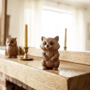 Hand Carving Wooden Cute Raccoon Figurine Handcrafted Trash Red Panda Decor Statue Wood Sculpture Handmade Animal Meme Lover Ornament Gift