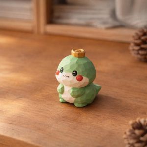 Cute Snake Wooden Figurine | Hand Carved Green Snake Statue | Mini Snake Desk Decor | Small Wooden Animal Ornament |