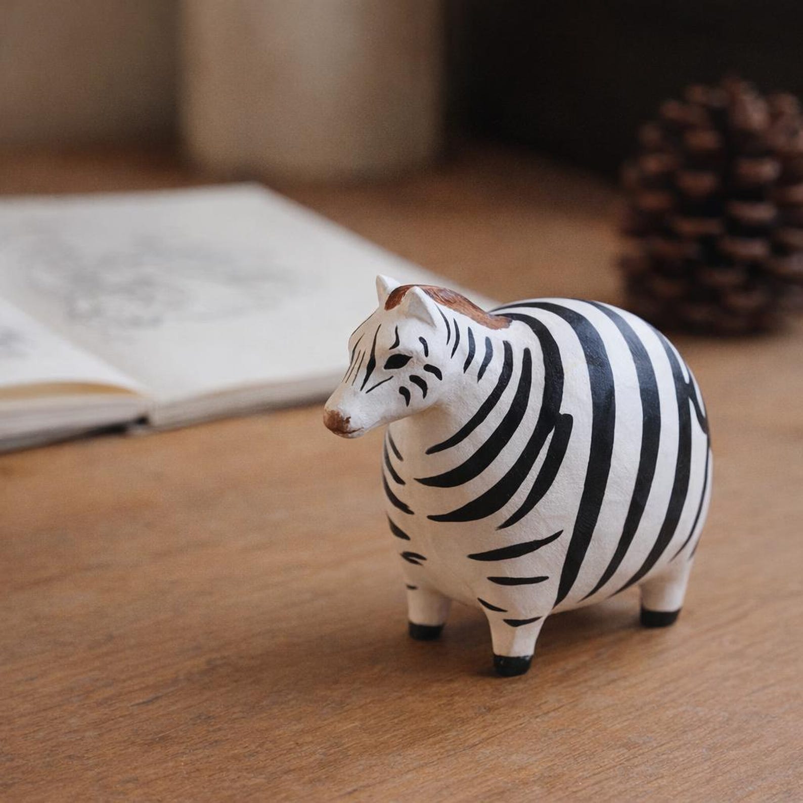 4464214398-img-5 Hand Carved Fat Zebra Figurine Wooden Animal Statue | Mini Safari Decor Shelf Ornament Gift