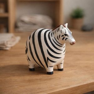Hand Carved Fat Zebra Figurine Wooden Animal Statue | Mini Safari Decor Shelf Ornament Gift