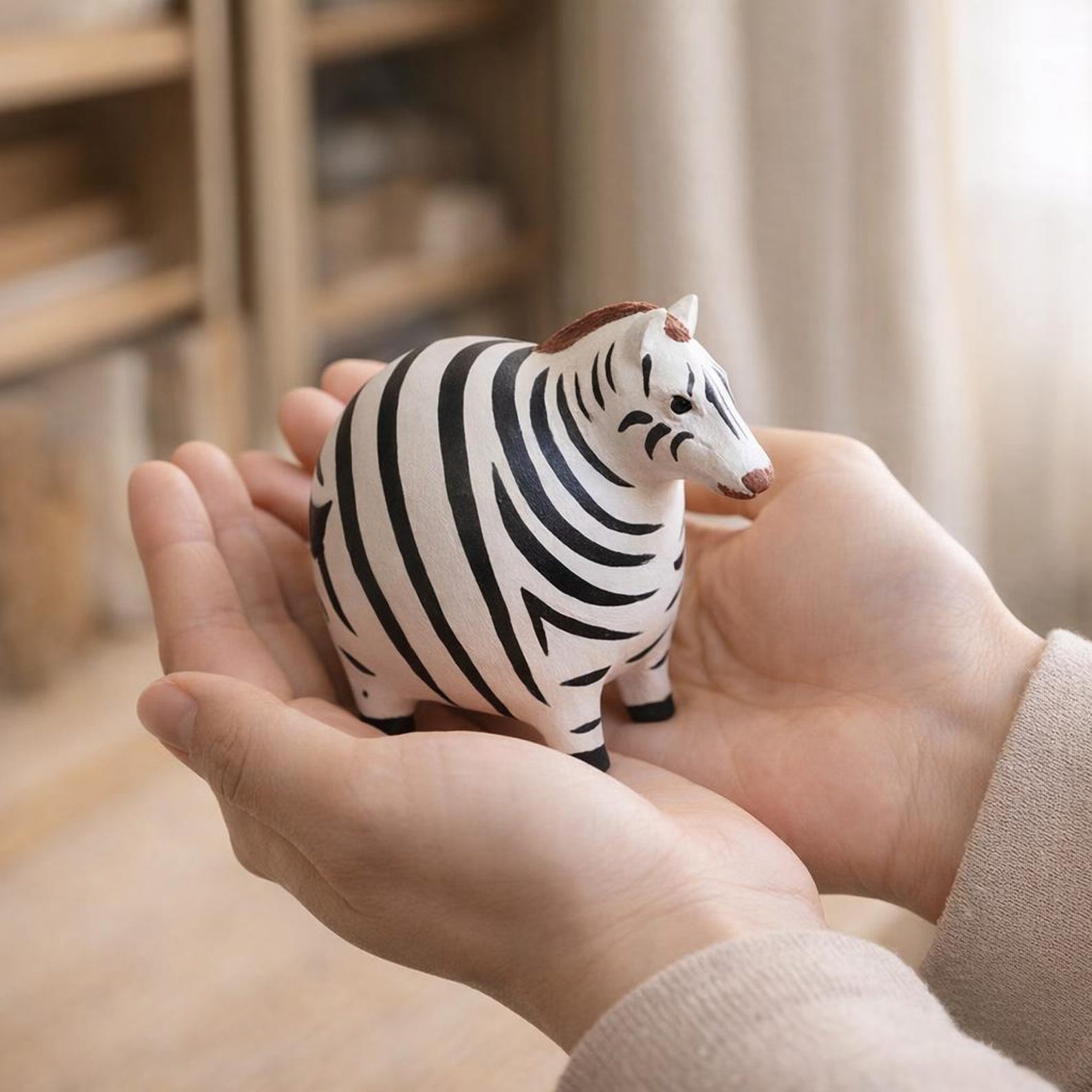 4464214398-img-2 Hand Carved Fat Zebra Figurine Wooden Animal Statue | Mini Safari Decor Shelf Ornament Gift