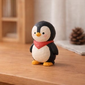 Cute Penguin Wooden Figurine | Hand Carved Penguin Statue | Mini Penguin Desk Decor | Woodland Animal Nursery Decor |