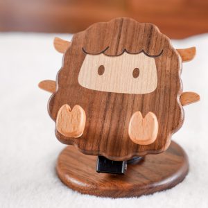 Handmade Wooden Animal Phone Stand - Adjustable Walnut Cell Phone Holder - Cute Penguin Sheep Hedgehog Desk Decor - Unique Animal Lover Gift