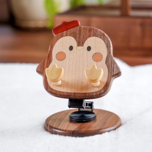 Handmade Wooden Animal Phone Stand - Adjustable Walnut Cell Phone Holder - Cute Penguin Sheep Hedgehog Desk Decor - Unique Animal Lover Gift