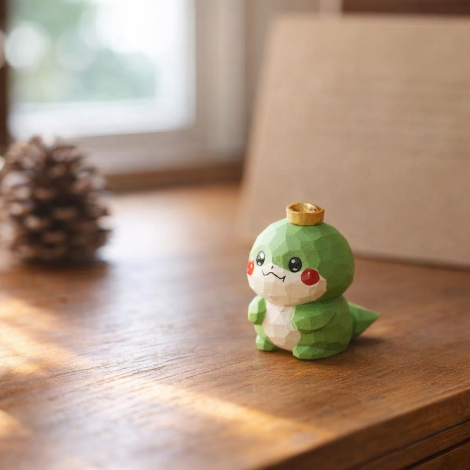 4470231471-img-5 Cute Snake Wooden Figurine | Hand Carved Green Snake Statue | Mini Snake Desk Decor | Small Wooden Animal Ornament |