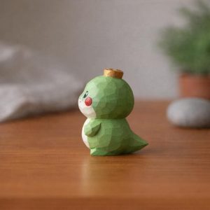 Cute Snake Wooden Figurine | Hand Carved Green Snake Statue | Mini Snake Desk Decor | Small Wooden Animal Ornament |