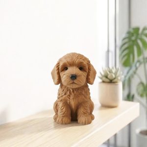 Hand Carving Wooden Cute Goldendoodle Figurine Handcrafted Desk Bookshelf Decor Statue Wood Sculpture Doodle Puppy Dog Lover Ornament Gift