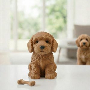 Hand Carving Wooden Cute Goldendoodle Figurine Handcrafted Desk Bookshelf Decor Statue Wood Sculpture Doodle Puppy Dog Lover Ornament Gift