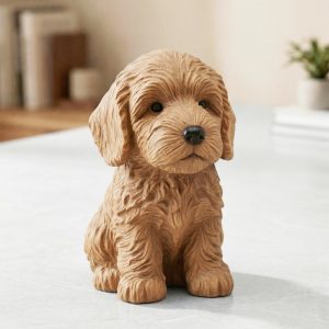 Hand Carving Wooden Cute Goldendoodle Figurine Handcrafted Desk Bookshelf Decor Statue Wood Sculpture Doodle Puppy Dog Lover Ornament Gift